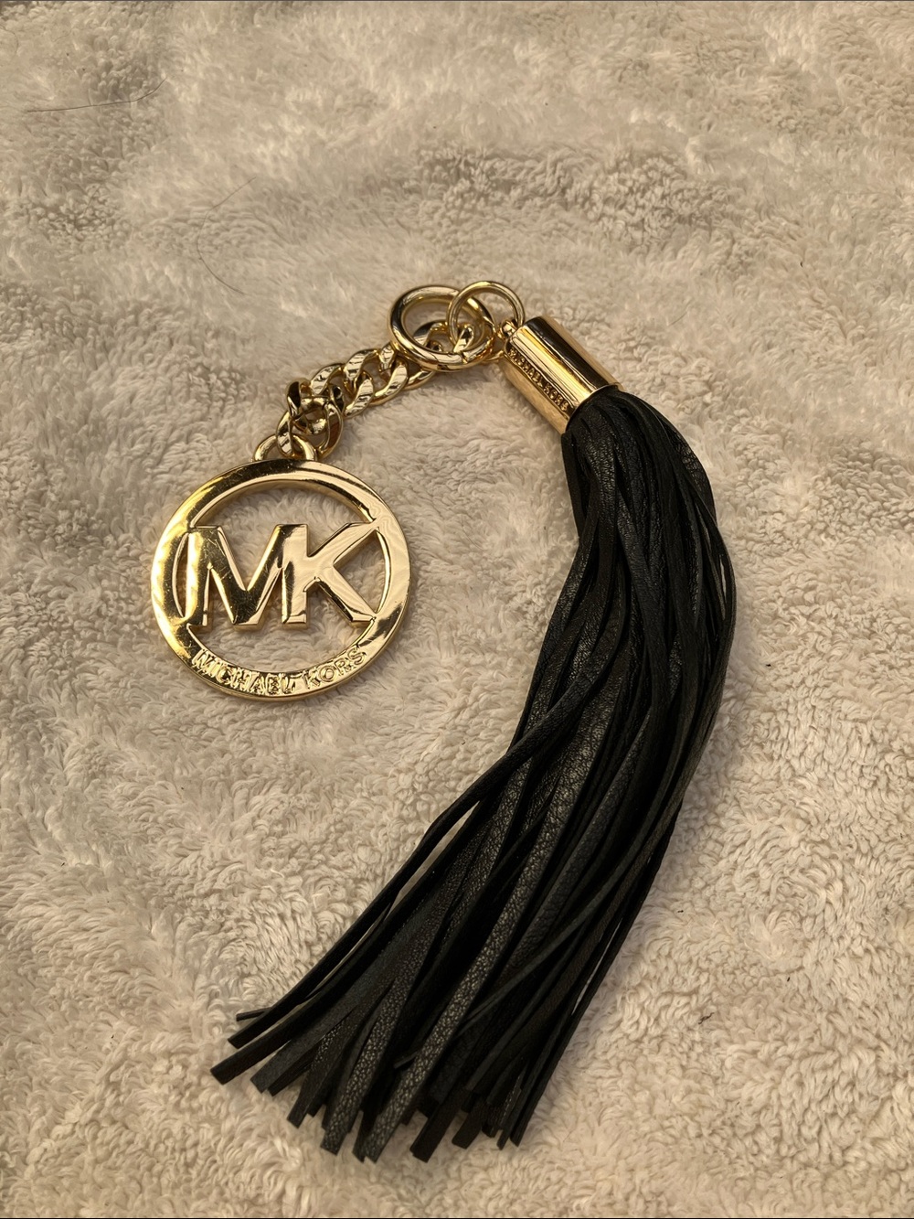 Michael Kors MK Gold Bag Charm with Black leather tassel